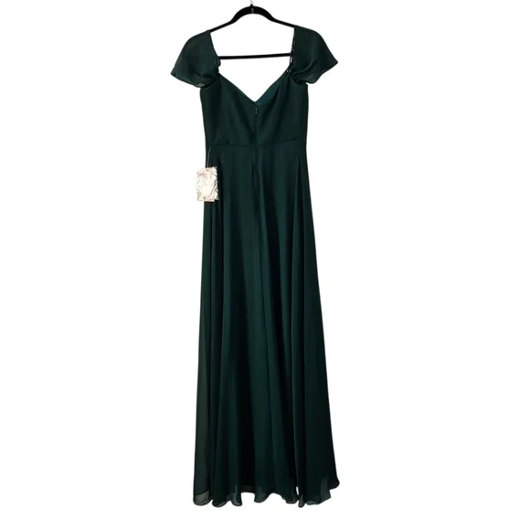 Birdy Grey Devin Chiffon Bridesmaid Gown Floor Length In Emerald NWT XS - Picture 4 of 12